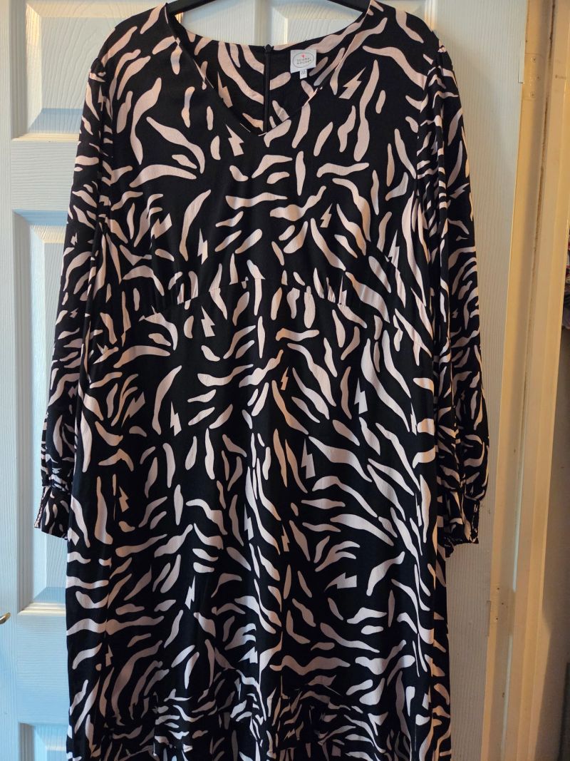 Black with Pale Peach Zebra Frill Midi Dress