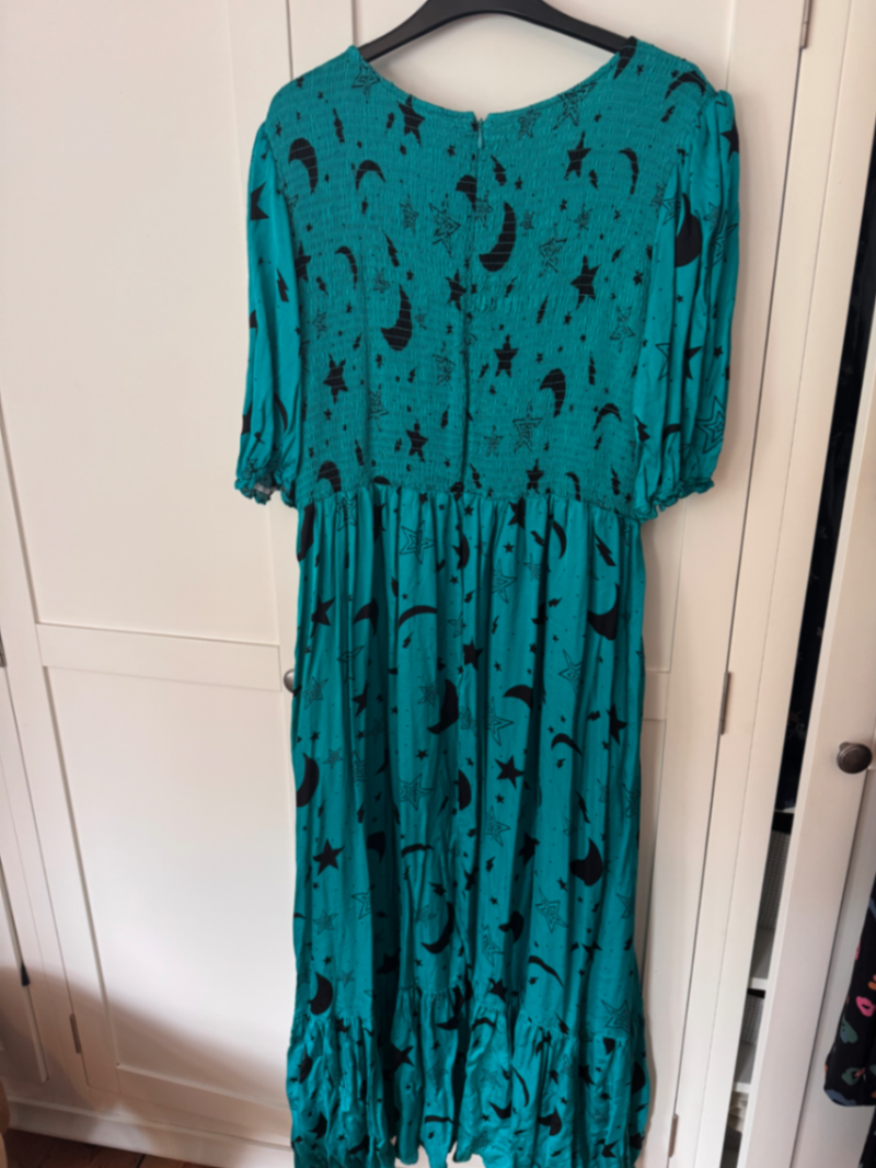 Teal with Black Moon Star and Lightning Bolt Maxi Dress