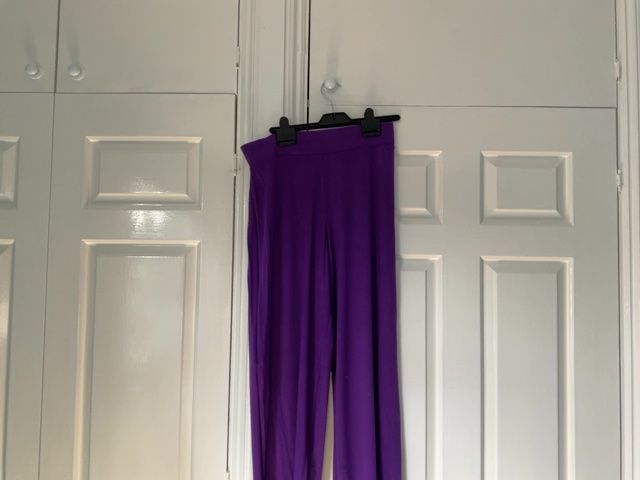 Purple Wide-Leg Trousers with Black Waistband