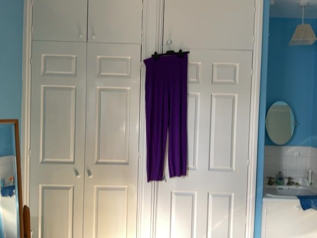Purple Wide-Leg Trousers with Black Waistband