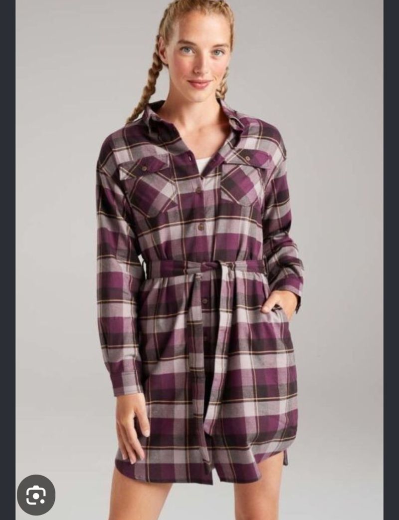 Purple flannel checked dress with belt size 14