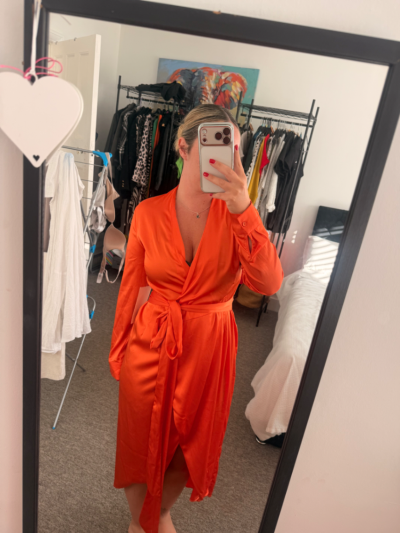 Orange wrap dress