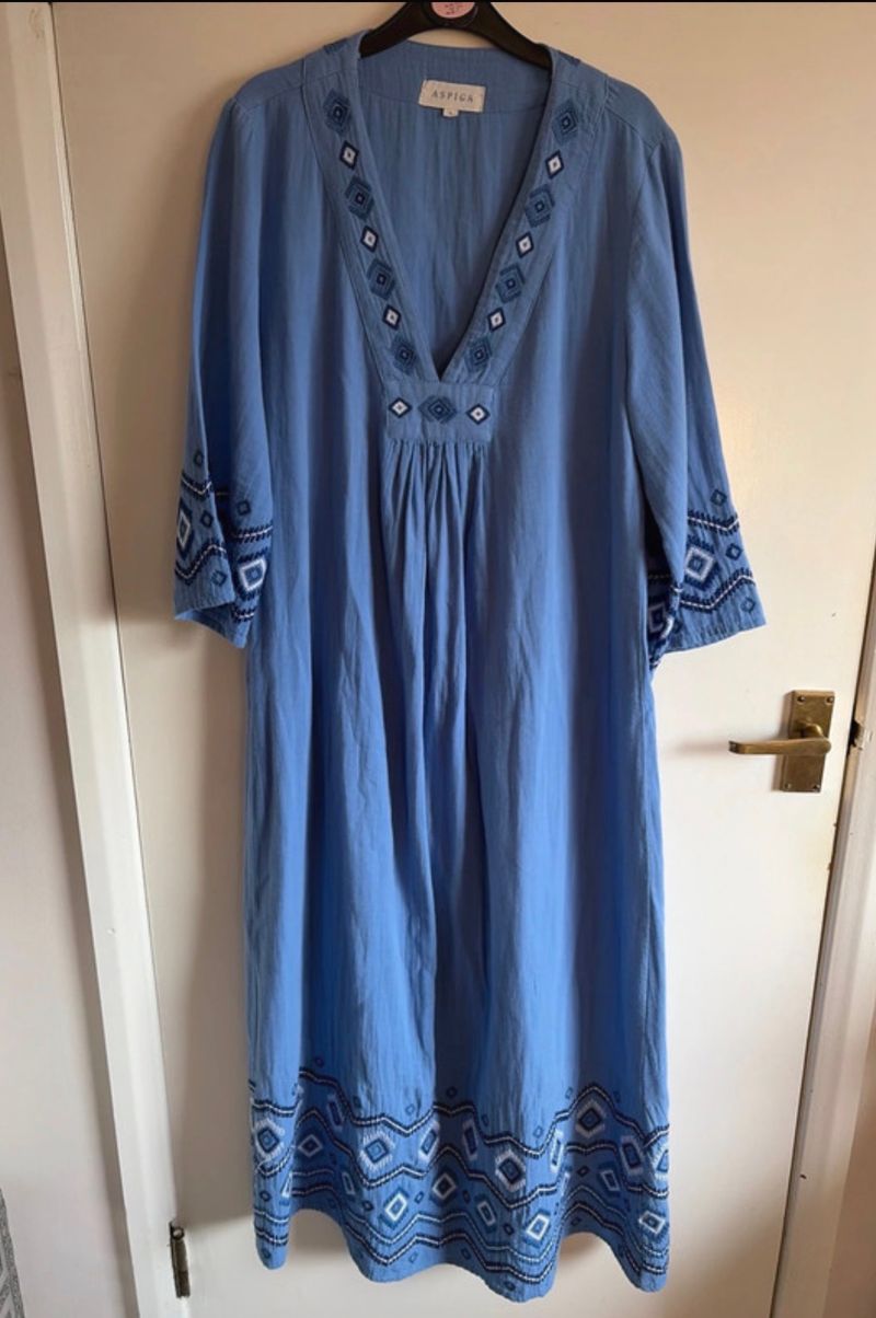 Blue Kaftan Long Sleeved Dress 