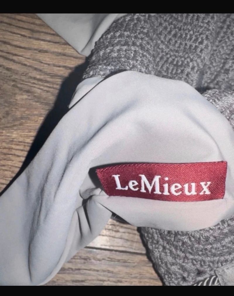 LeMieux Glacé Fly Mask Hood Veil Ears Bonnet Crochet Sage Grey Size XL