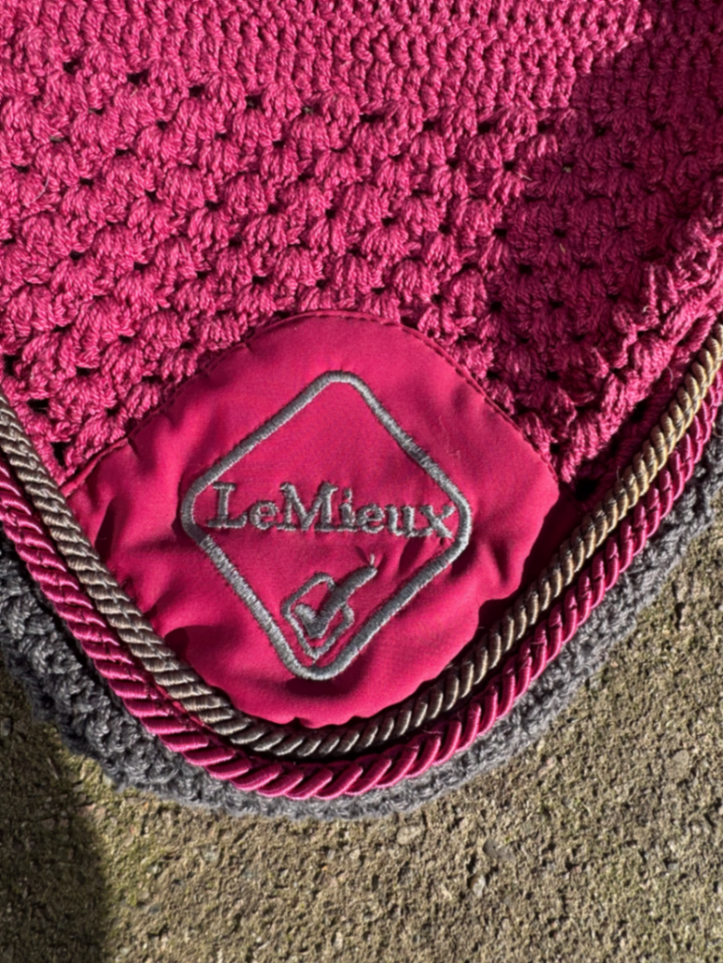 Lemieux Classic crochet fly hood veil bonnet ears mulberry XL