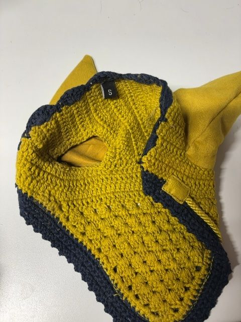 Mini LeMieux mustard Yellow Fly Hood with Navy S 