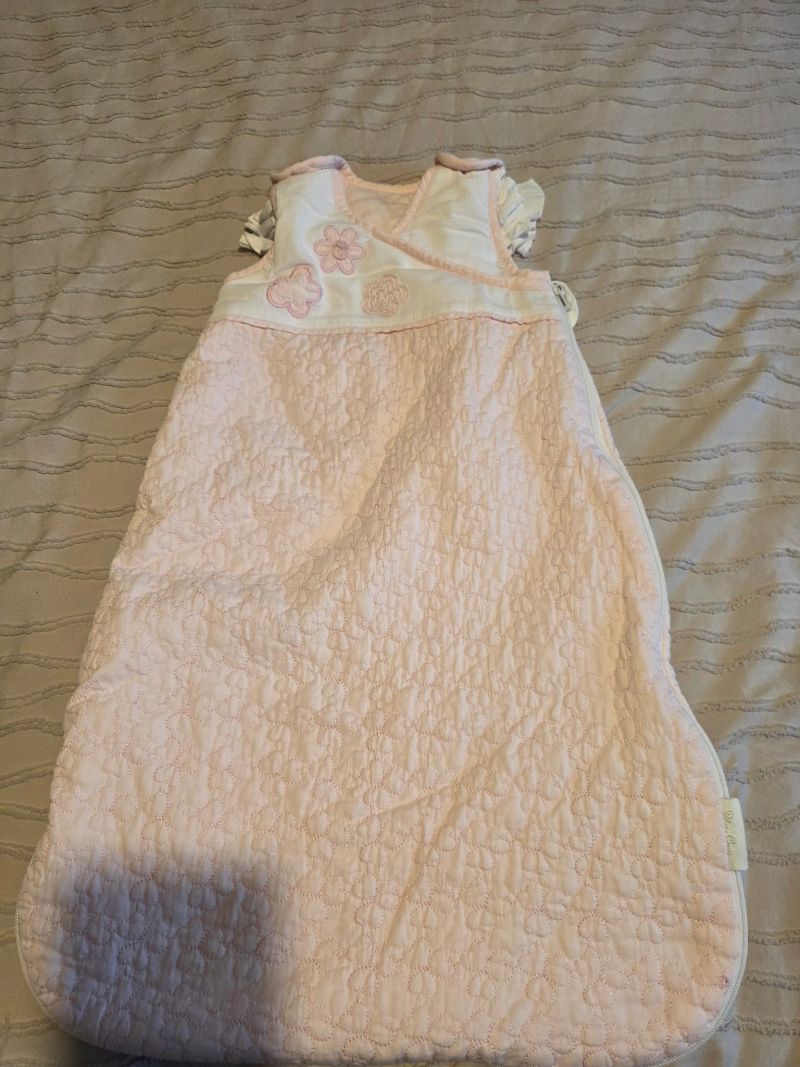 Pink Quilted Baby Sleep Sack with Flower Appliqués