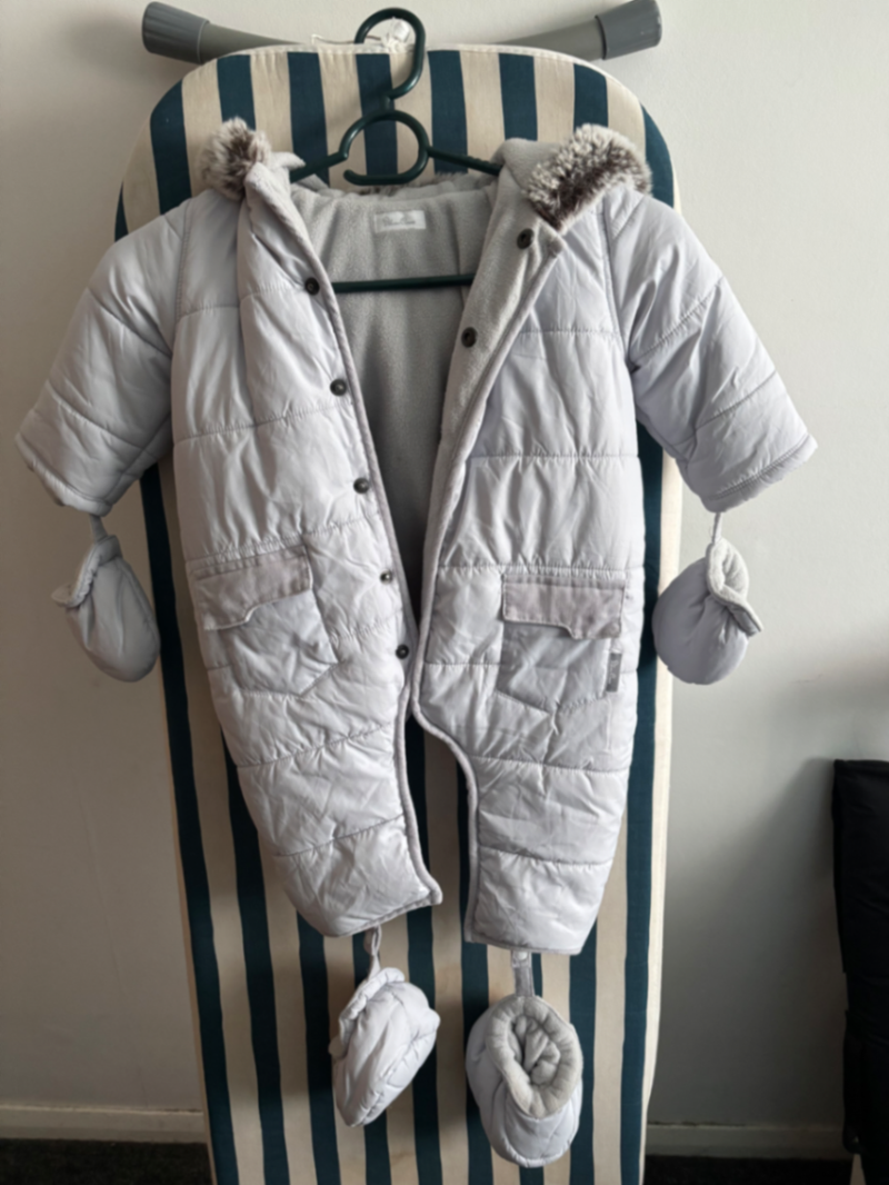 Silver Cross White Quilted Baby Pramsuit with Mittens