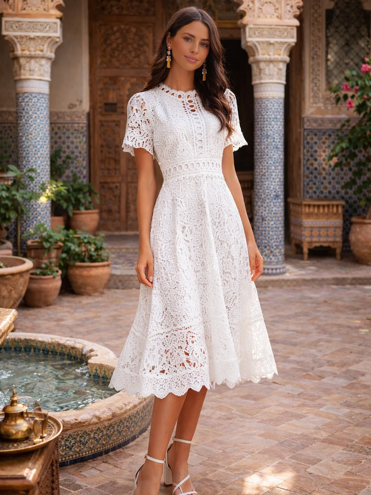 Broderie Lace Midi Dress - 12