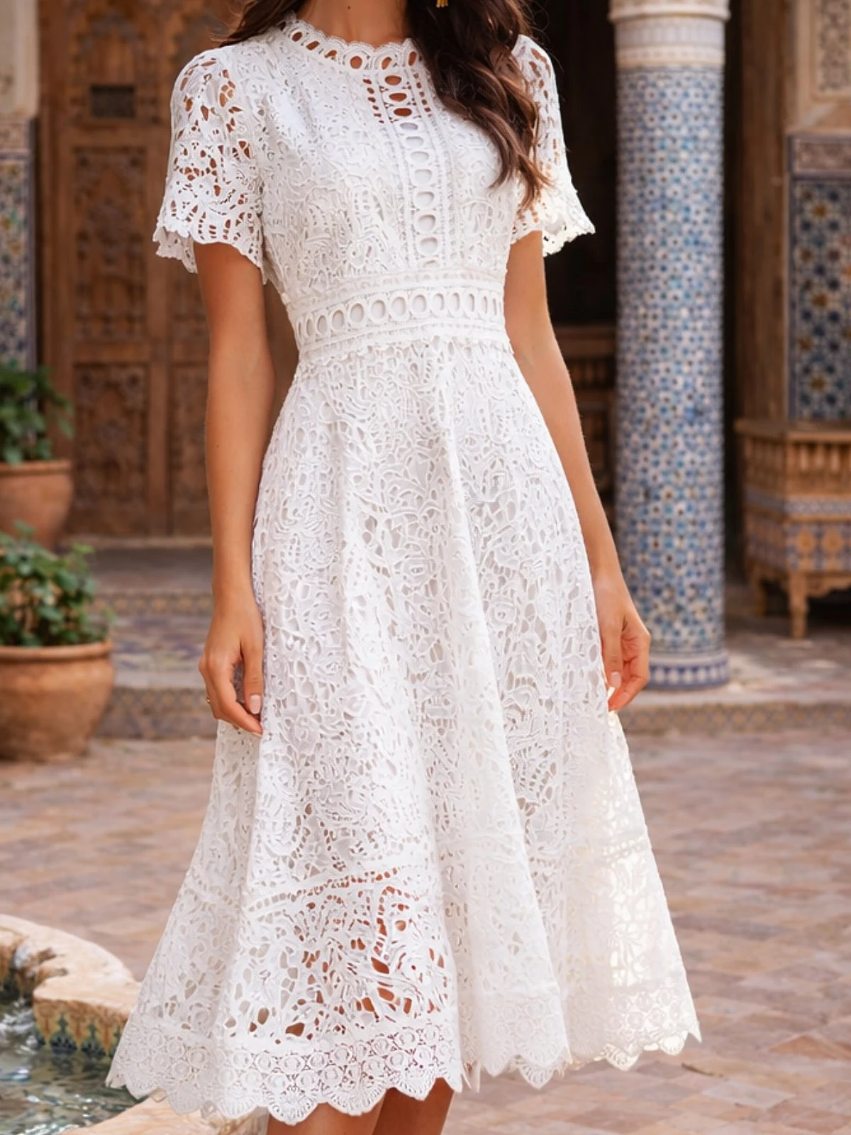 Broderie Lace Midi Dress - 12