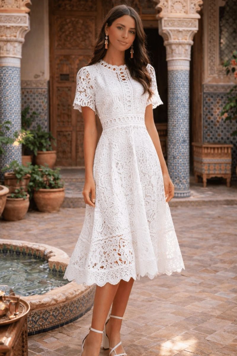 Broderie Lace Midi Dress