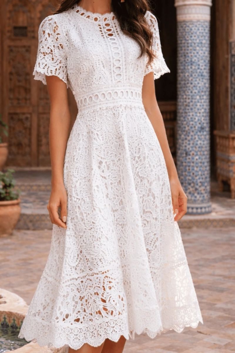 Broderie Lace Midi Dress