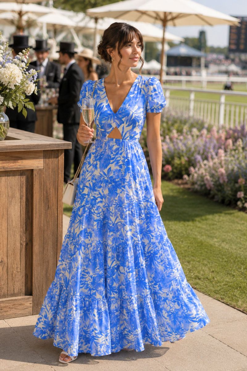 Zoe Tiered Cutout Maxi Dress / Blue Floral