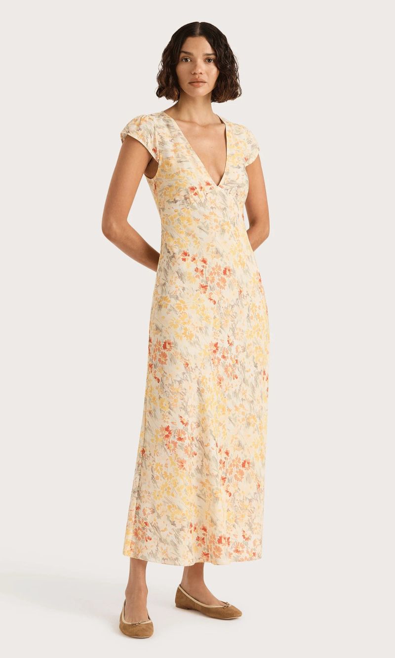 Faithfull the Brand • Esson Midi Dress • Yellow Adeline Floral