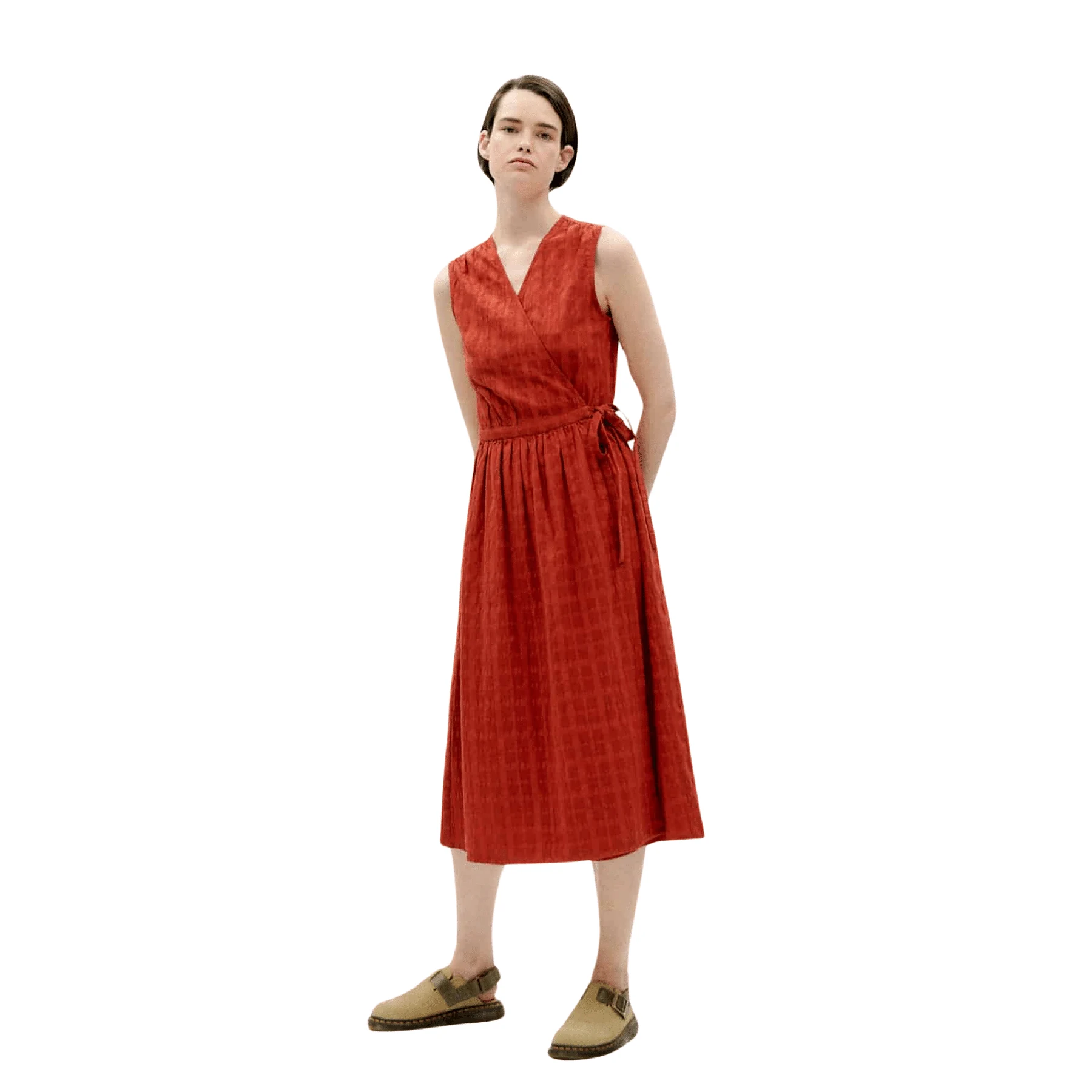 Thinking Mu • Cuadrito Amapola Dress • Orange Red