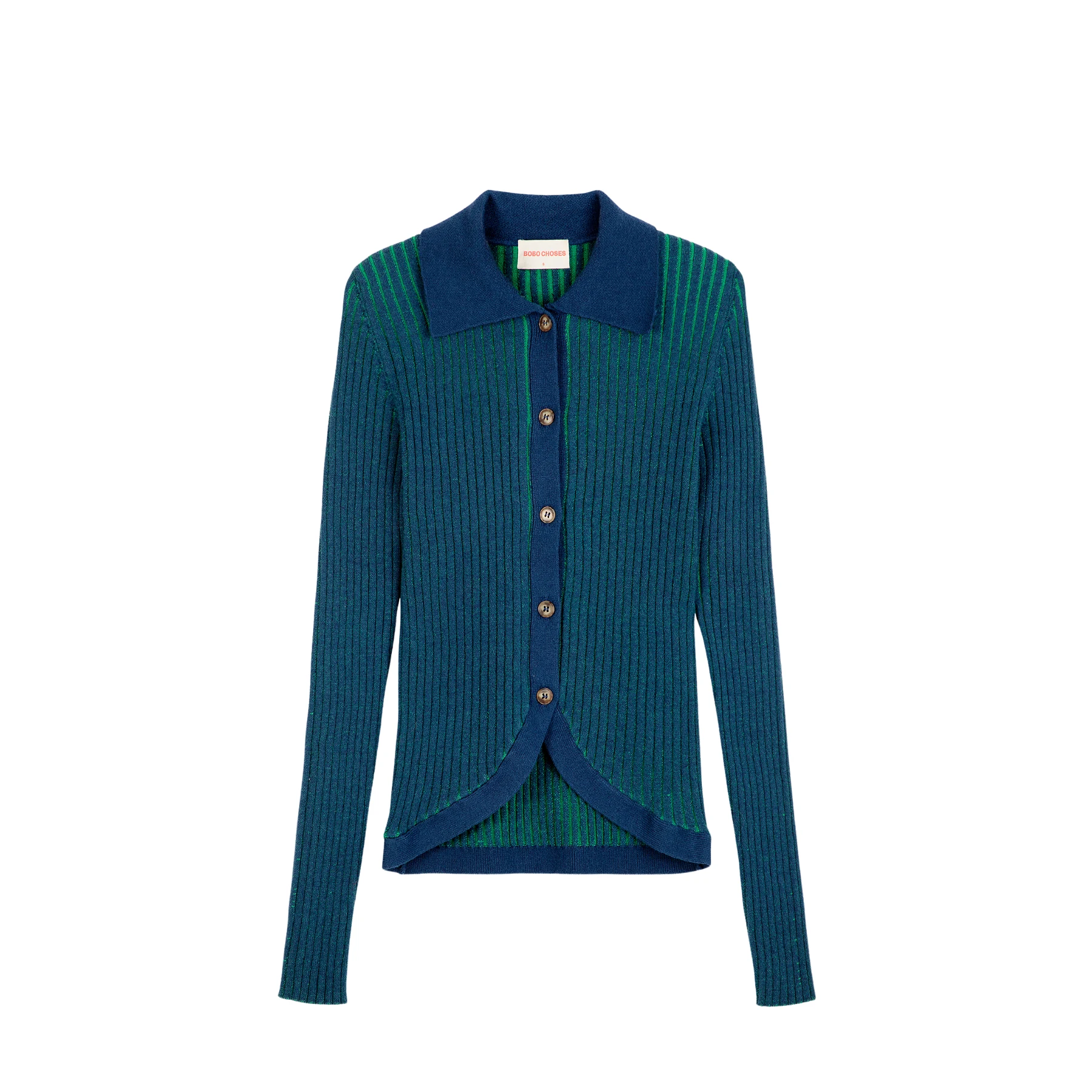 Bobo Choses • Ribbed Knitted Collar Cardigan • Blue/Green
