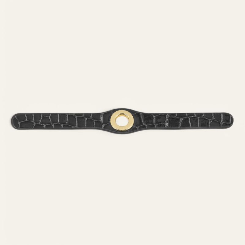 Deco Stud | Black Patent Croc with Gold hardware