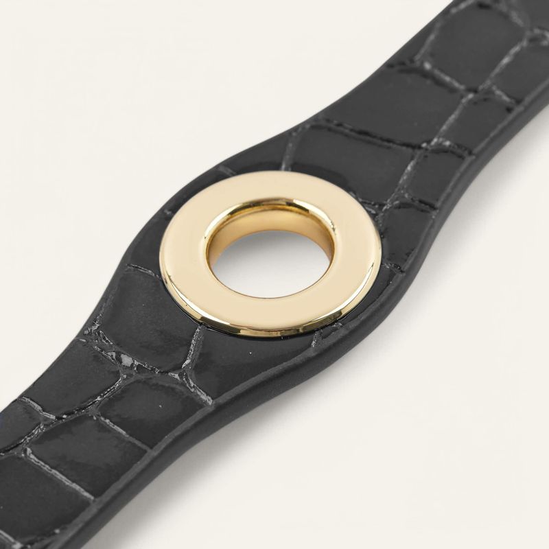 Deco Stud | Black Patent Croc with Gold hardware