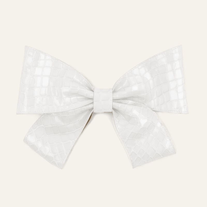 Deco Bow Classic | White Patent Croc with Silver hardware