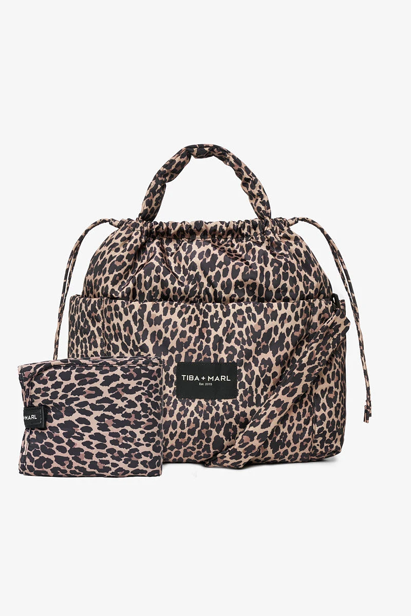 Luna Drawstring Changing Tote Leopard Print