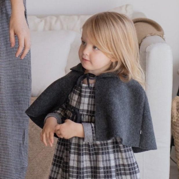 Agnes Wool Blend Collared Cape Jacket (Anthracite) - 3-4 Years (104cm)