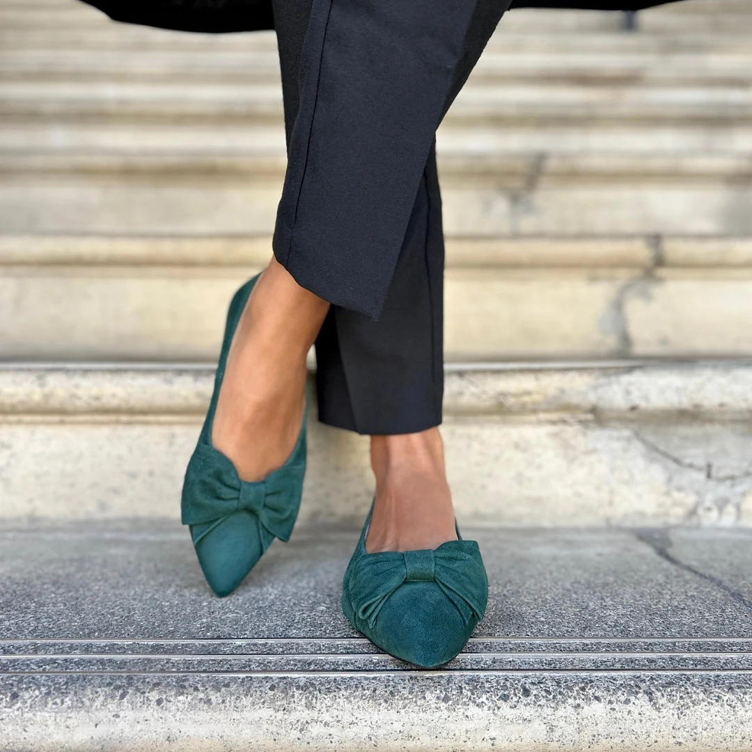 Dionne Extra-Wide Fit Flats - Green Suede - UK 9.5 / EU 44 / Green