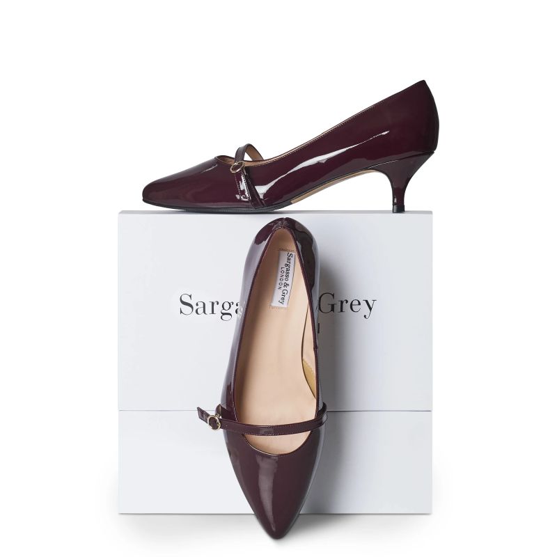 Billie Extra-Wide Fit Kitten Heels - Burgundy Patent Leather - UK 8 / EU 41 / Red