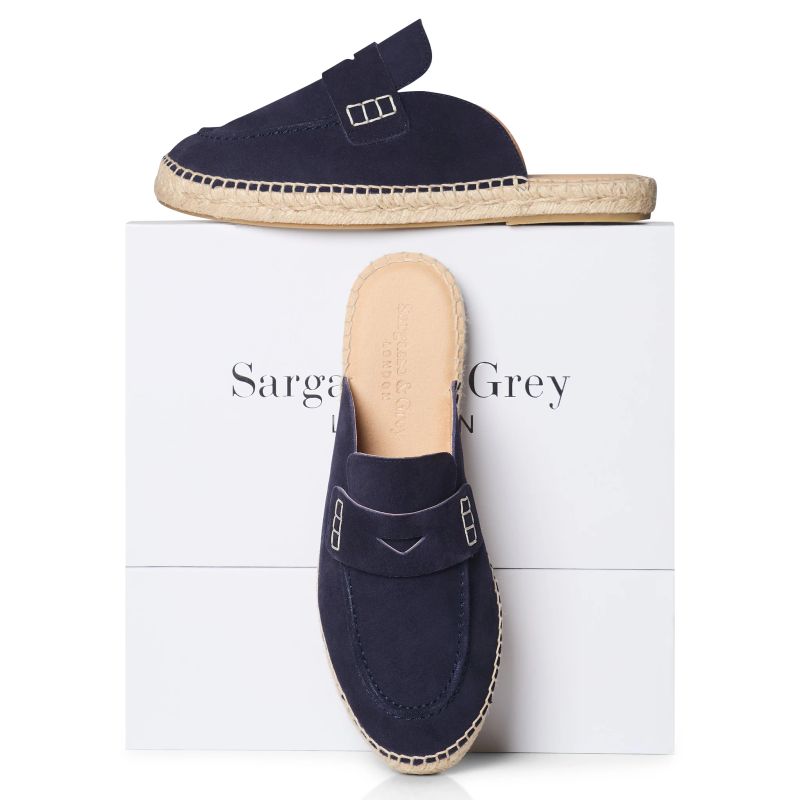 Esme - Wide Fit Espadrille Loafer Sliders - Navy Suede - UK 8 / EU 42 / Navy