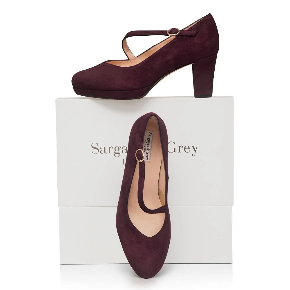 Clare Wide Fit Platform Courts - Burgundy Suede