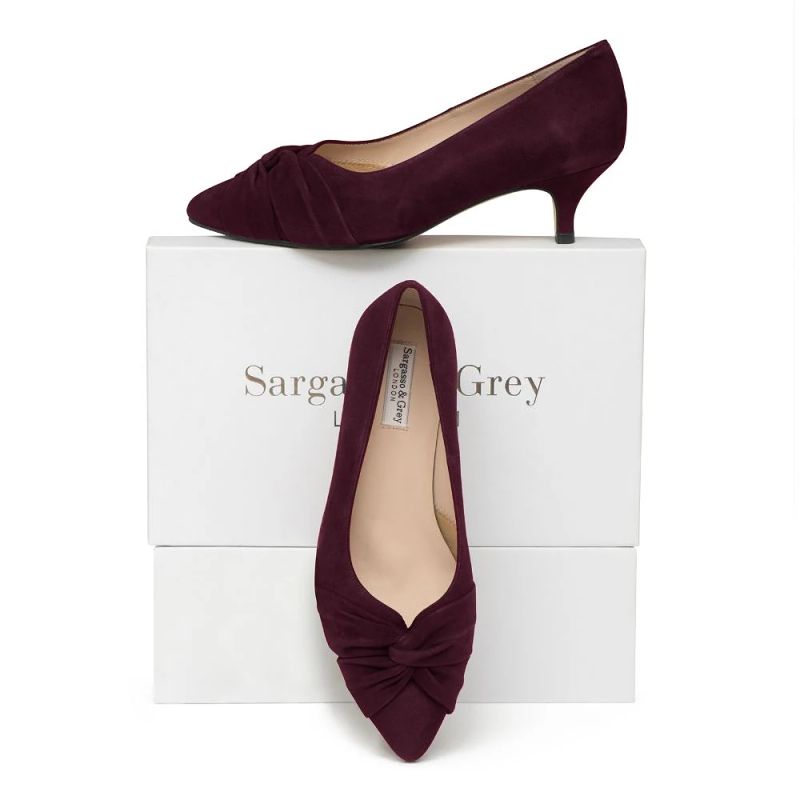 Tandi Extra-Wide Fit Kitten Heels - Burgundy Suede