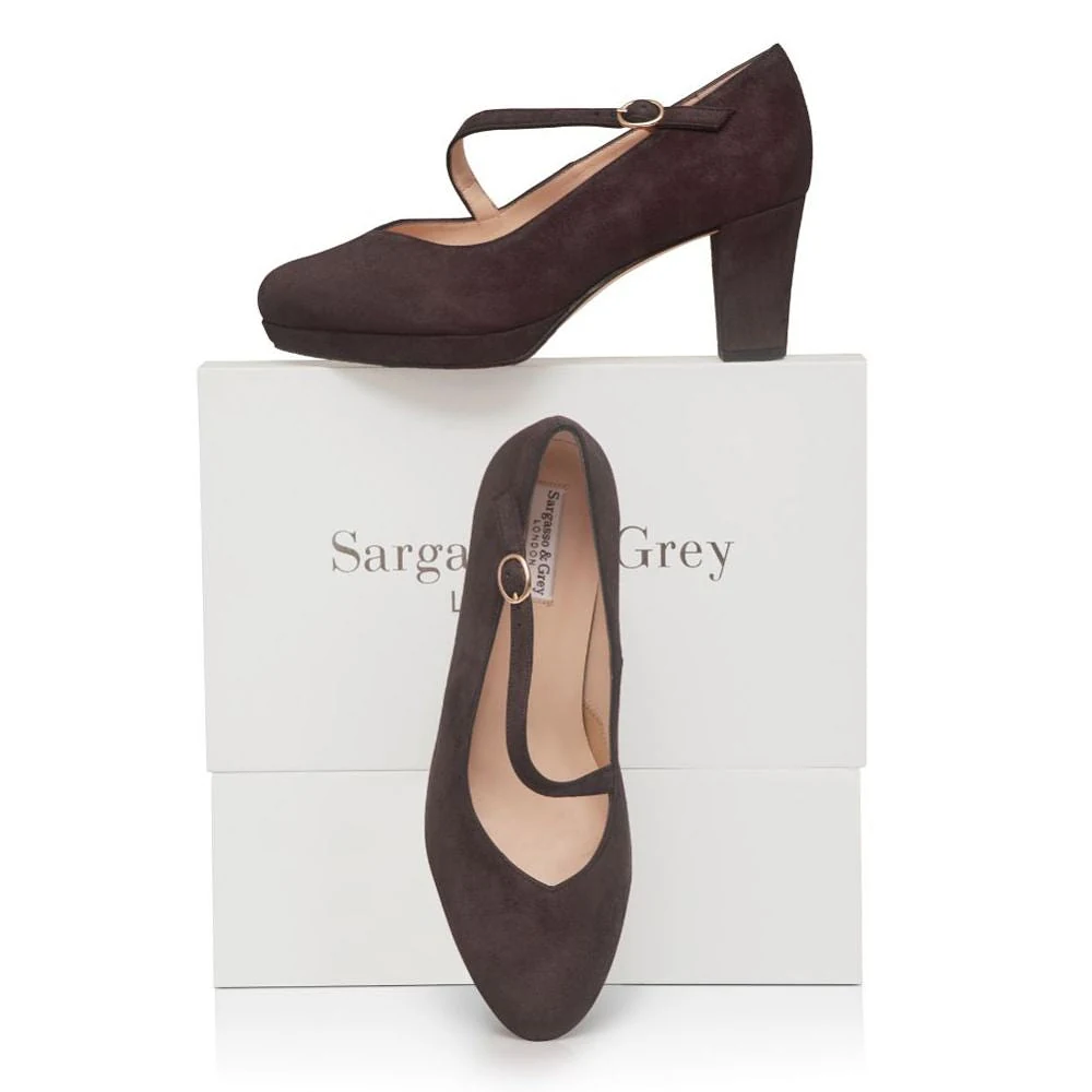 Clare Wide Fit Platform Courts - Brown Suede