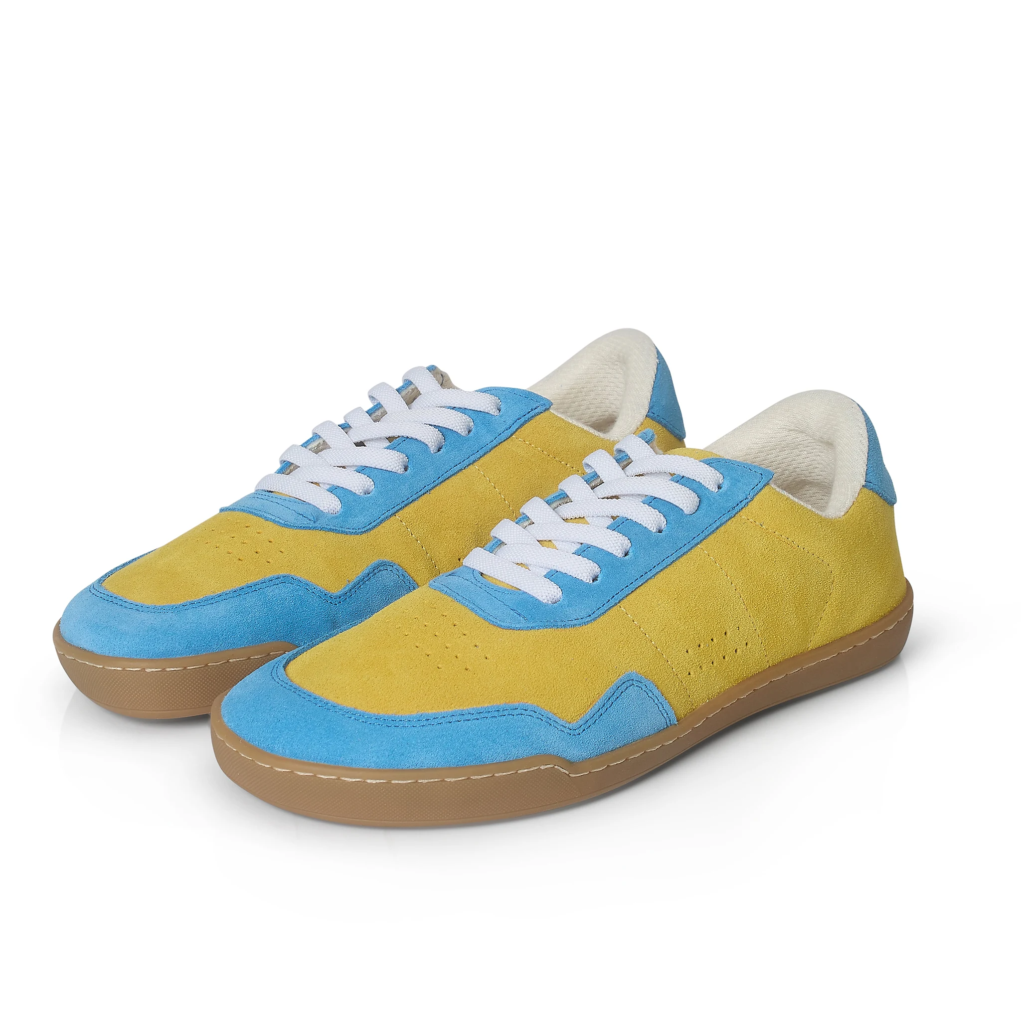 Barefoot Cushion Trainers - Extra-Wide - Yellow Suede with Blue Trim