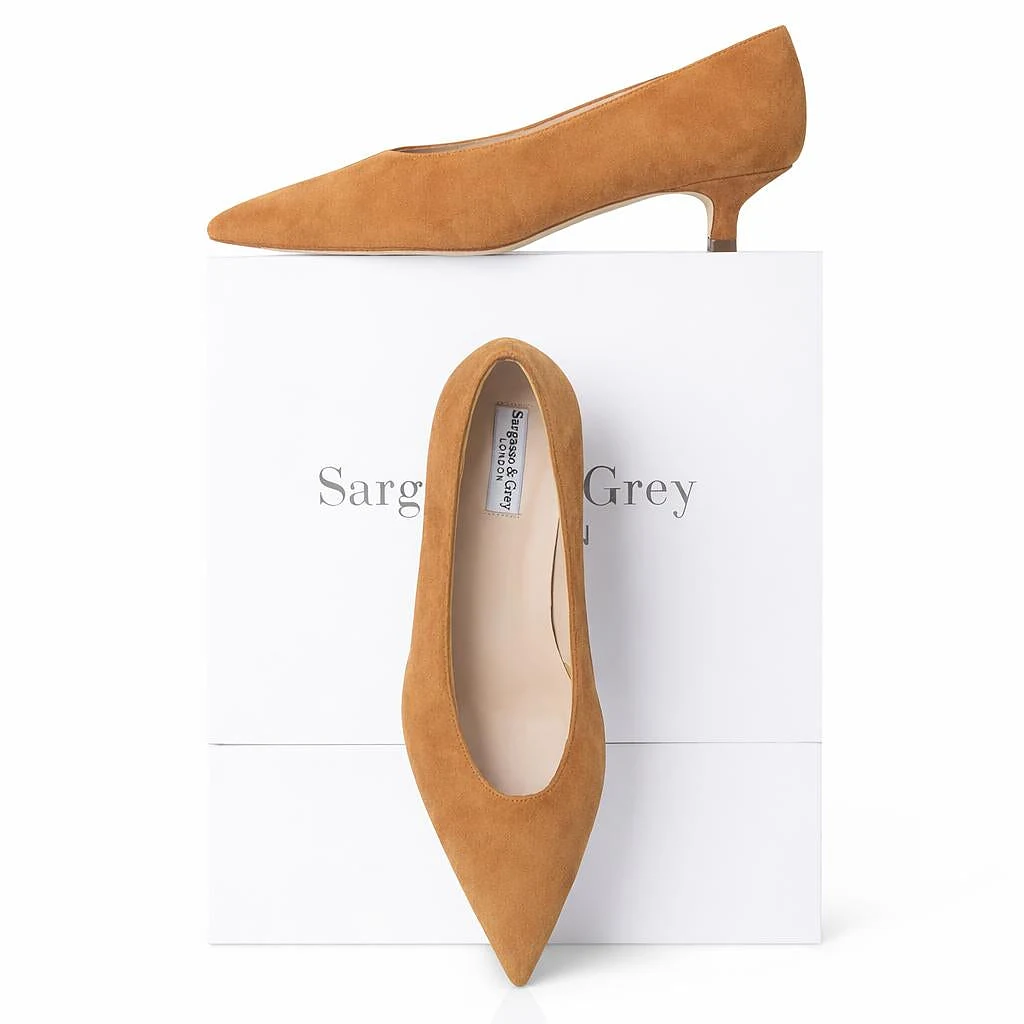 Lou Extra-Wide Fit Kitten Heels - Tan Suede