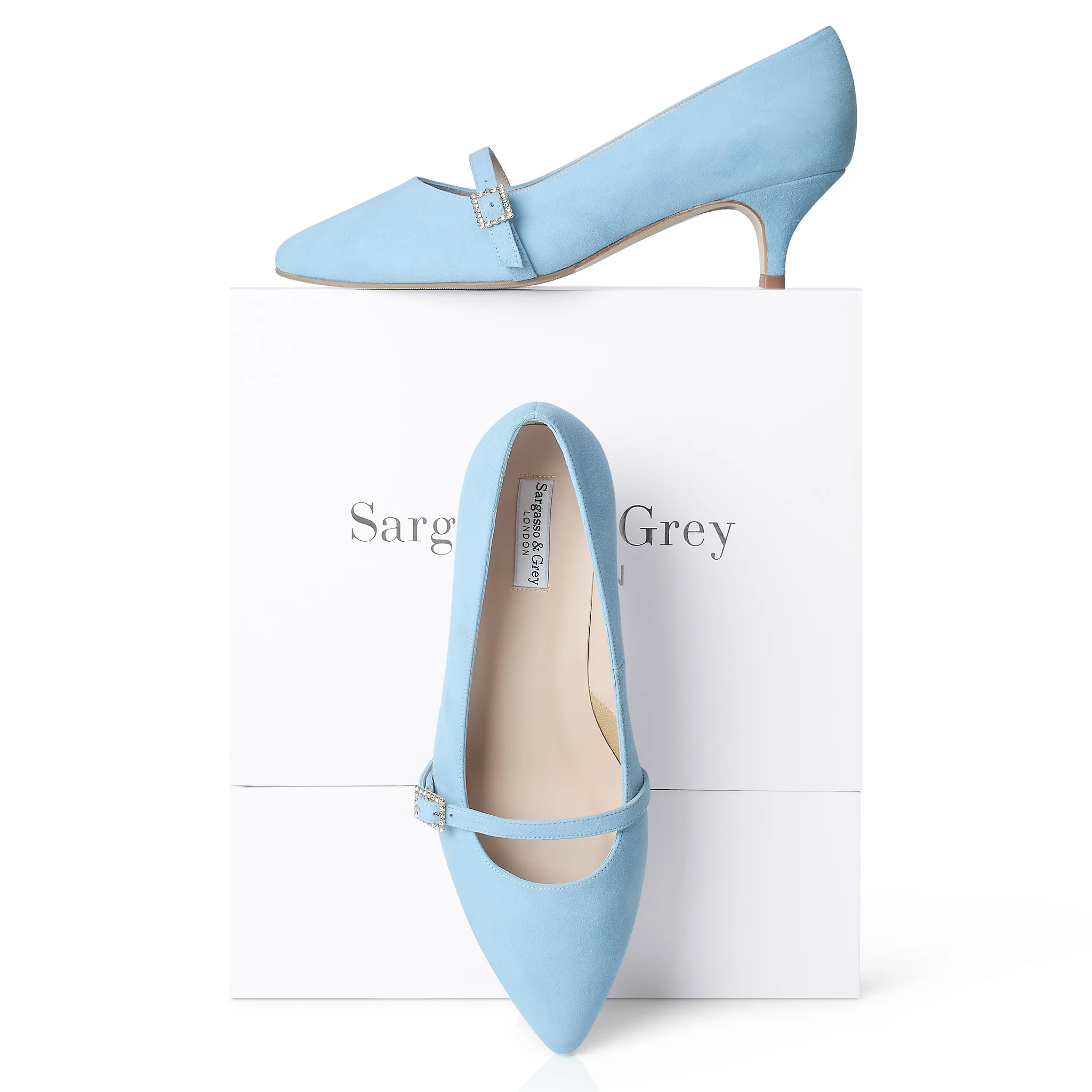 Billie Extra-Wide Fit Kitten Heels - Light Blue Suede