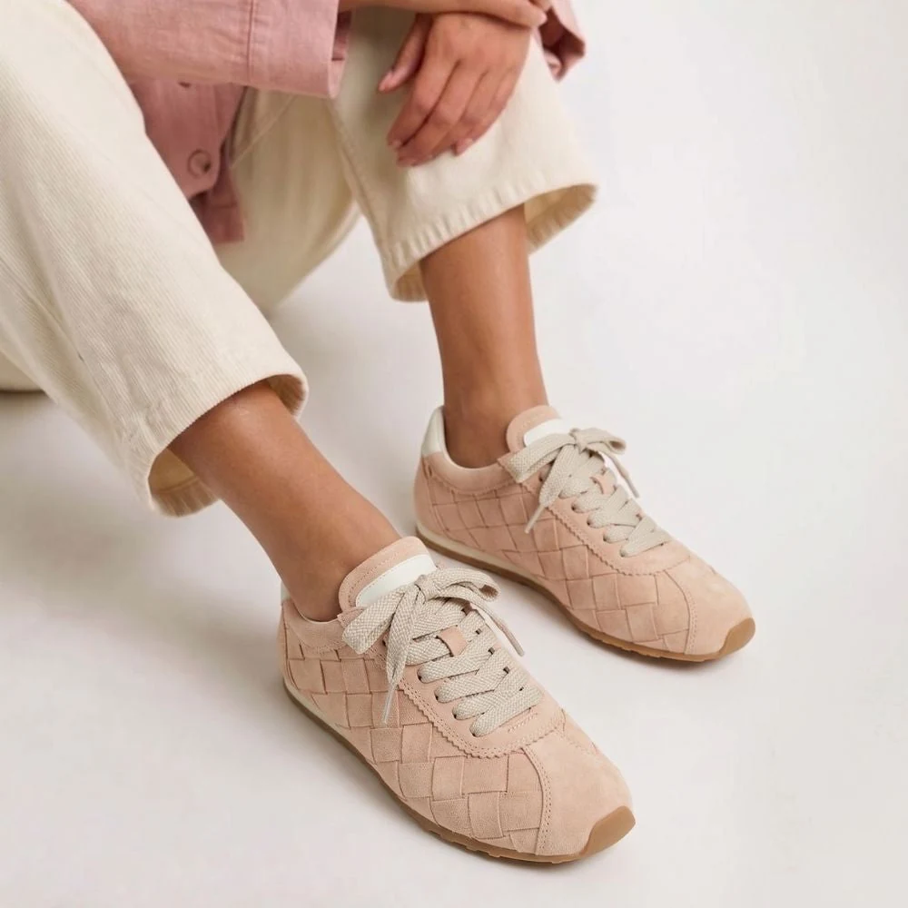 Mali Wide Fit Woven Trainers - Nude Pink Suede
