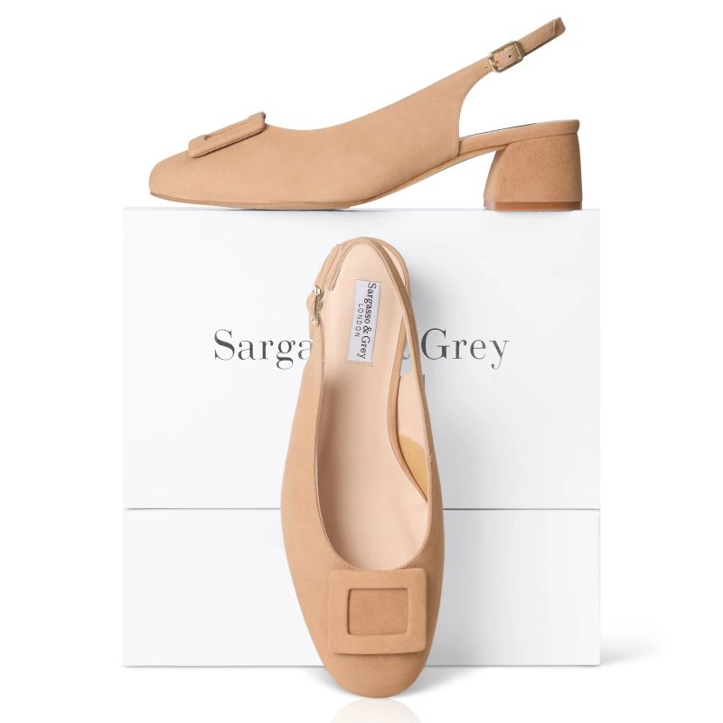 Amalie Buckle Low Heel Slingback - Cappuccino Suede