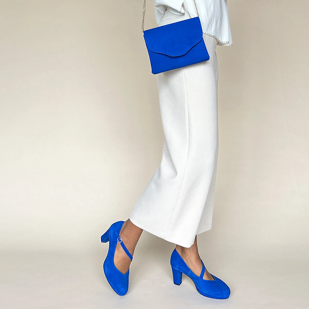Clare Wide Fit Platform Courts - Royal Blue Suede