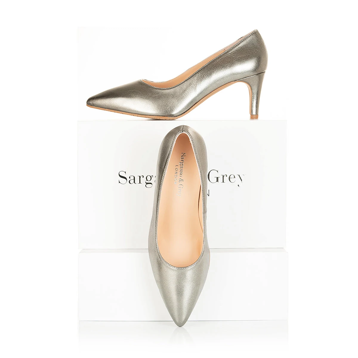 Eve Wide Fit Court Shoe –  Dark Silver Leather