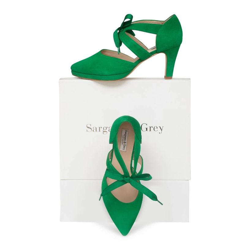Anya Extra-Wide Fit Platform Heels - Grass Green Suede