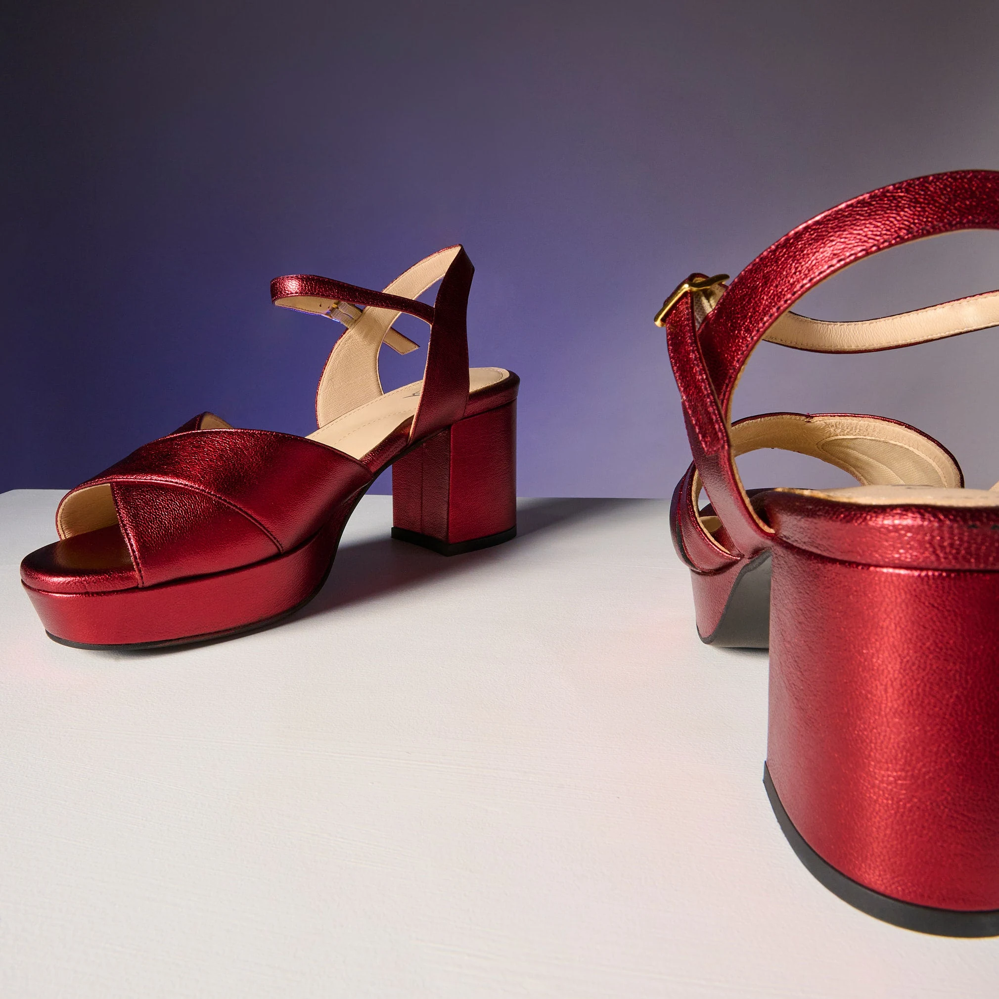 Gracie - Cherry Metallic Block Heels - UK 5 / EU 38