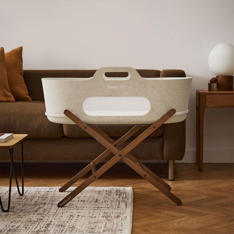 SnuzBaskit Barley Moses Basket + Walnut Stand - Barley / Walnut