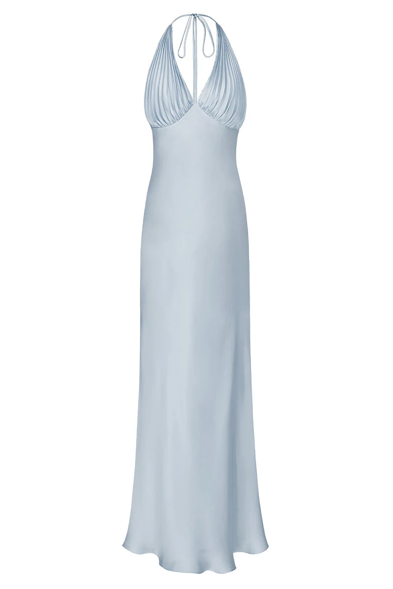 MS. PLEAT BLUE MAXI DRESS - Dusty Blue / XS