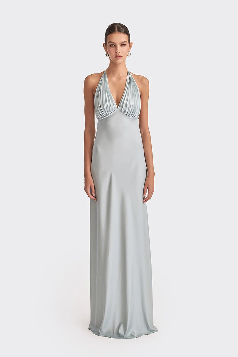 MS. PLEAT BLUE MAXI DRESS - Dusty Blue / XS