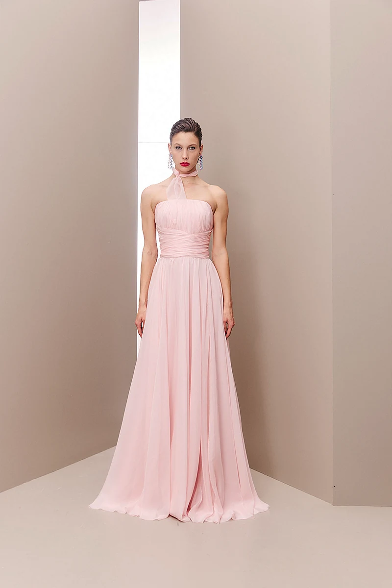 POWDER PINK CORSET DRAPED GOWN