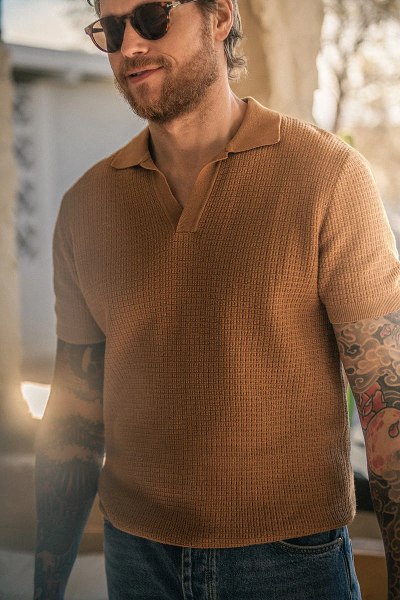 &SONS Rialto Knitted Polo Tan - XL
