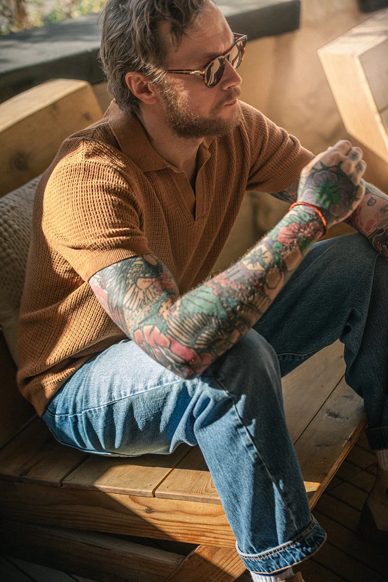 &SONS Rialto Knitted Polo Tan - XL