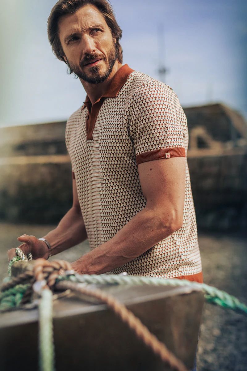 Belmont Knitted Polo Off White / Auburn - L