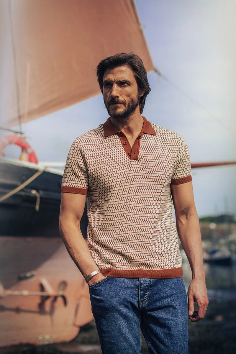 Belmont Knitted Polo Off White / Auburn - L