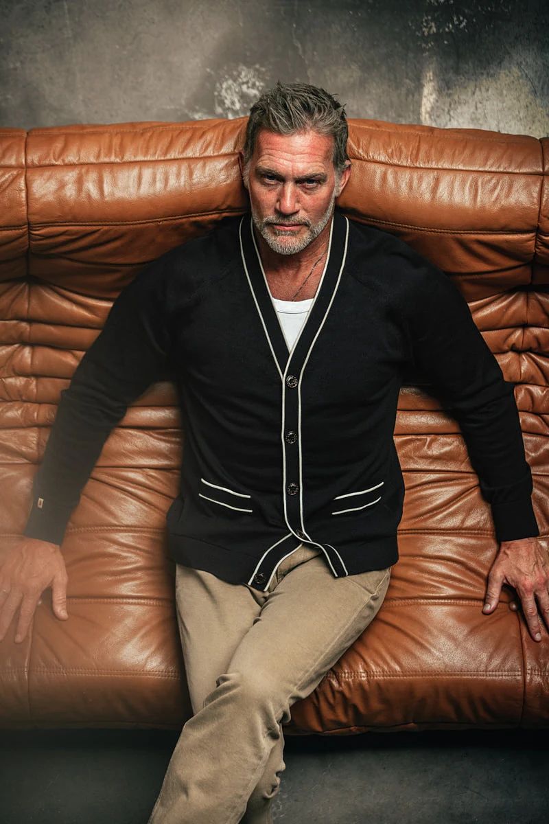 Portland Lightweight Cardigan Black/White - S