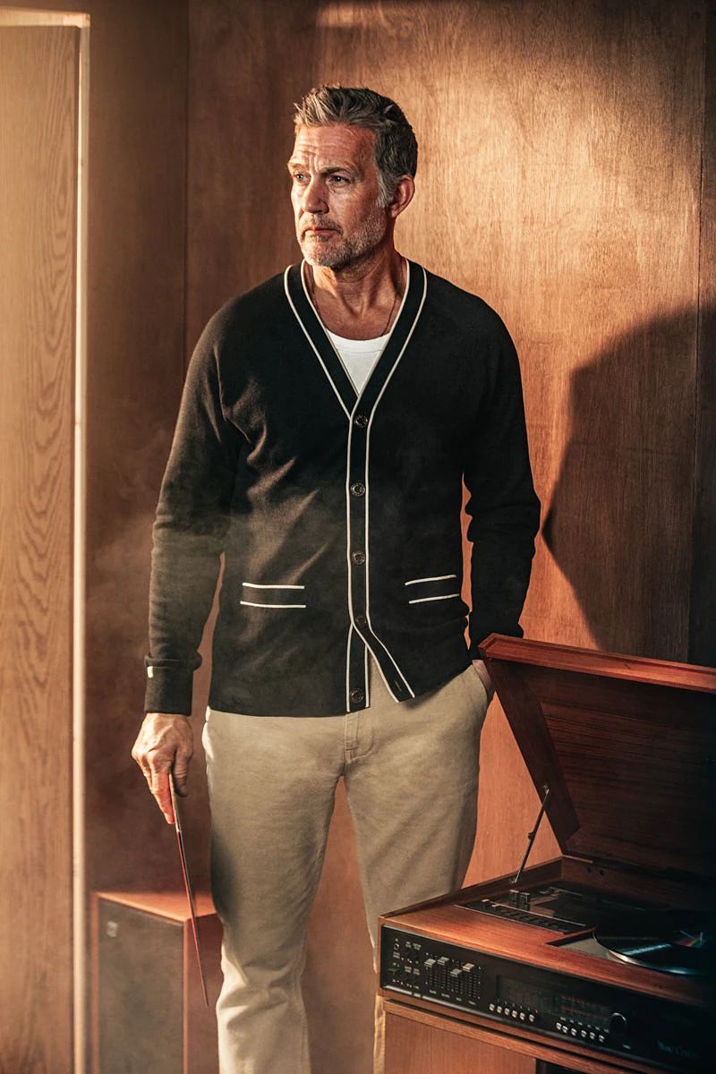 Portland Lightweight Cardigan Black/White - S